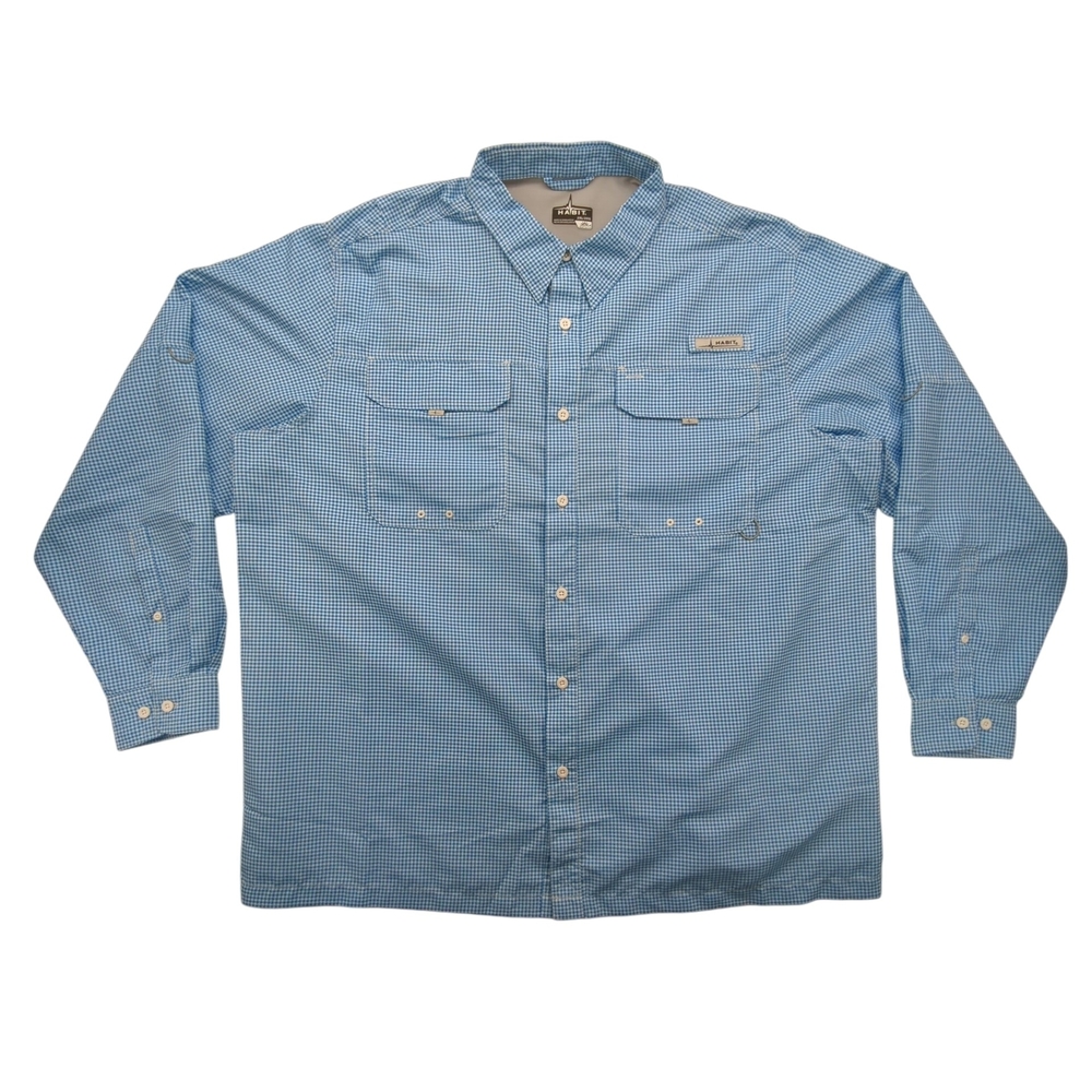 Habit Shirt Mens 2XL Bahama Blue Check TS1538 Fishing Outdoor 40+ Solar Factor